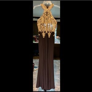 Navy/gold prom dress